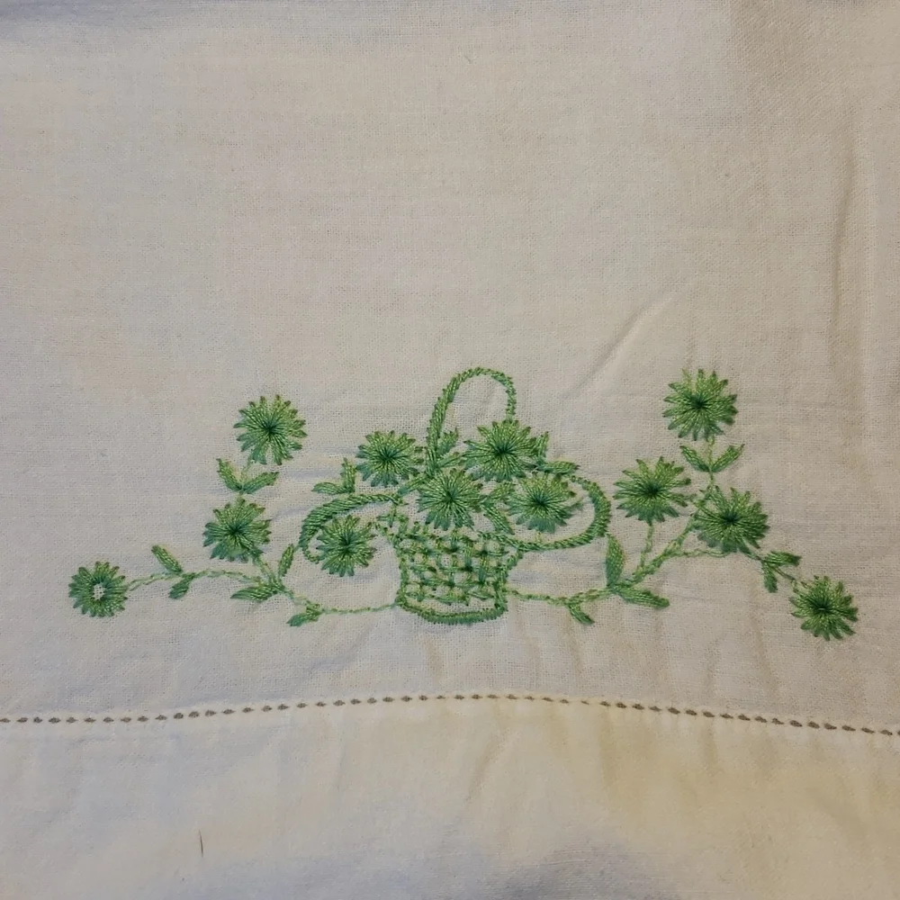 Vintage Hand Crafted Embroidered Floral Pillowcases Set of 2